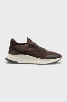 TTNM EVO trainers with knitted uppers and suede trims, Dark Brown