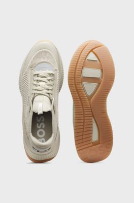 Baskets TTNM EVO avec tige en maille et finitions en cuir su&eacute;d&eacute;, Beige clair