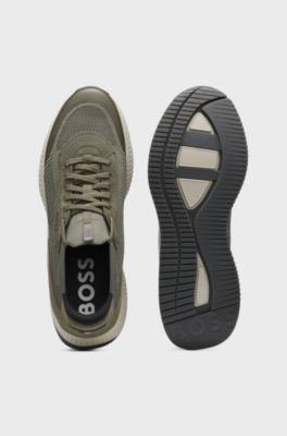 TTNM EVO trainers with knitted uppers and suede trims, Dark Green
