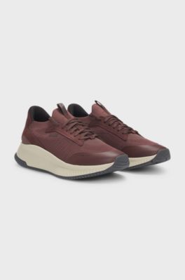 TTNM EVO trainers with knitted uppers and suede trims, Dark Red