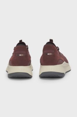 TTNM EVO trainers with knitted uppers and suede trims, Dark Red