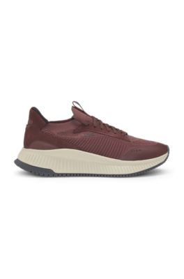 TTNM EVO trainers with knitted uppers and suede trims, Dark Red