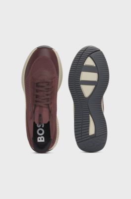 TTNM EVO trainers with knitted uppers and suede trims, Dark Red