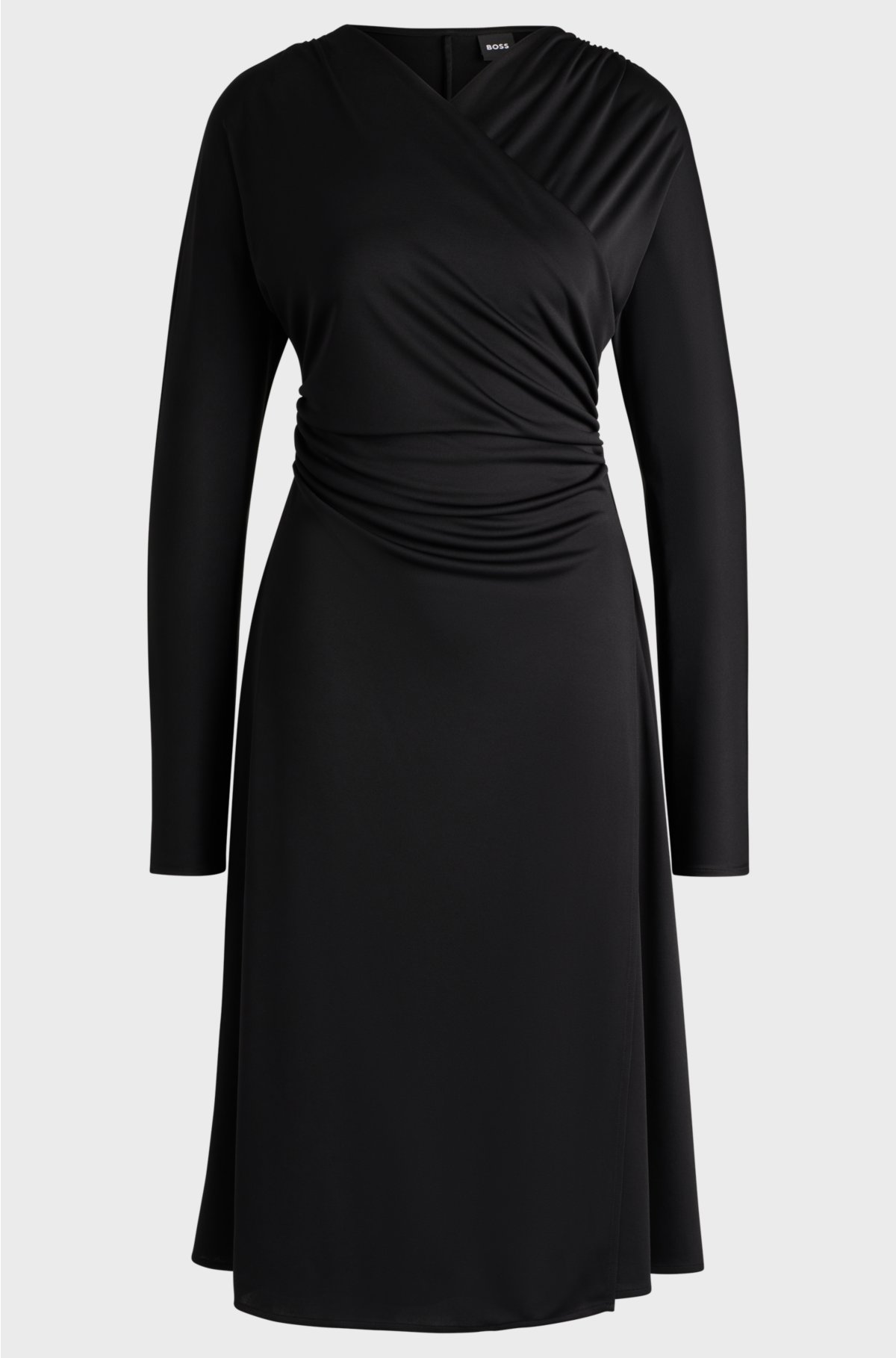 Long-sleeved dress with wrap front, Black