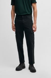 Pantalon en coton stretch avec poches cargo, Noir