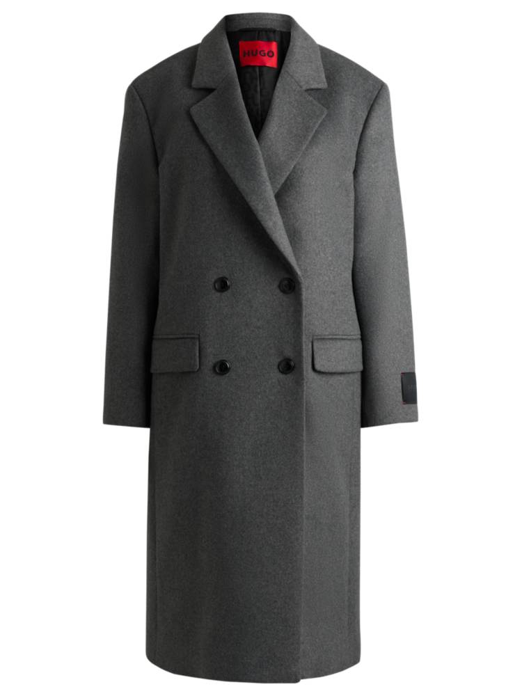 Artikel klicken und genauer betrachten! - Locker geschnittener HUGO Mantel mit gerader Silhouette. Der zweireihige Style mit charakteristischem Innenfutter ist aus einem soften Material-Mix mit Woll-Anteil gefertigt. | im Online Shop kaufen