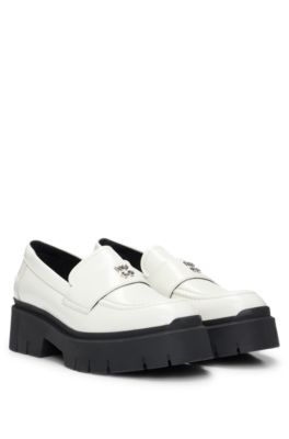 HUGO - Stacked-logo loafers in leather with chunky sole - White