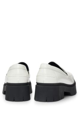 HUGO - Stacked-logo loafers in leather with chunky sole - White