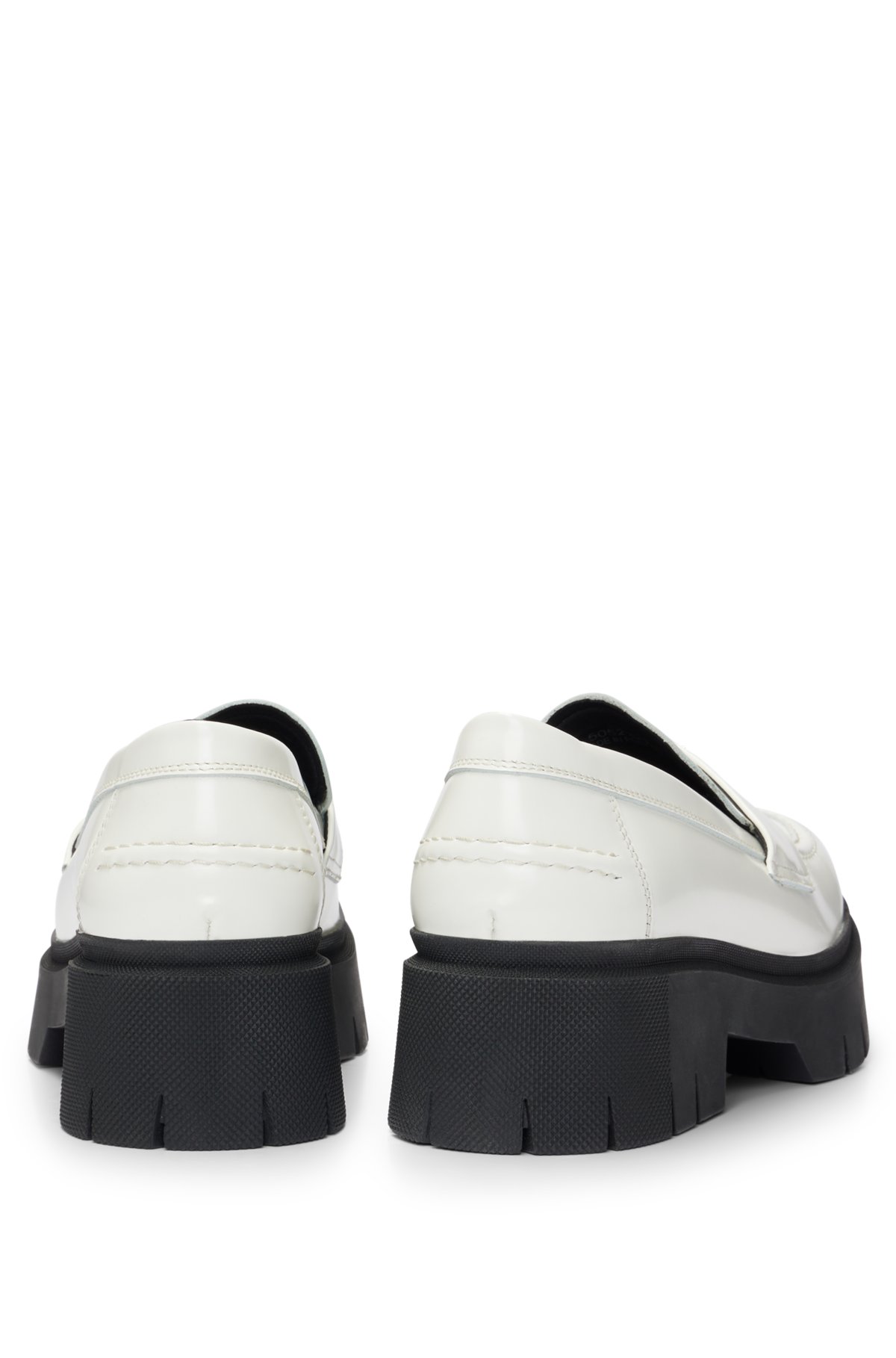 Stacked-logo loafers in leather with chunky sole, White
