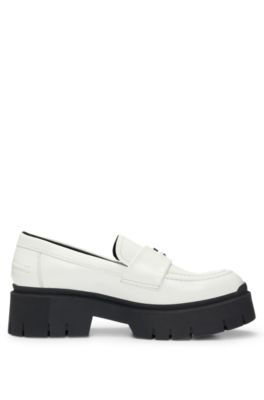 HUGO - Stacked-logo loafers in leather with chunky sole - White