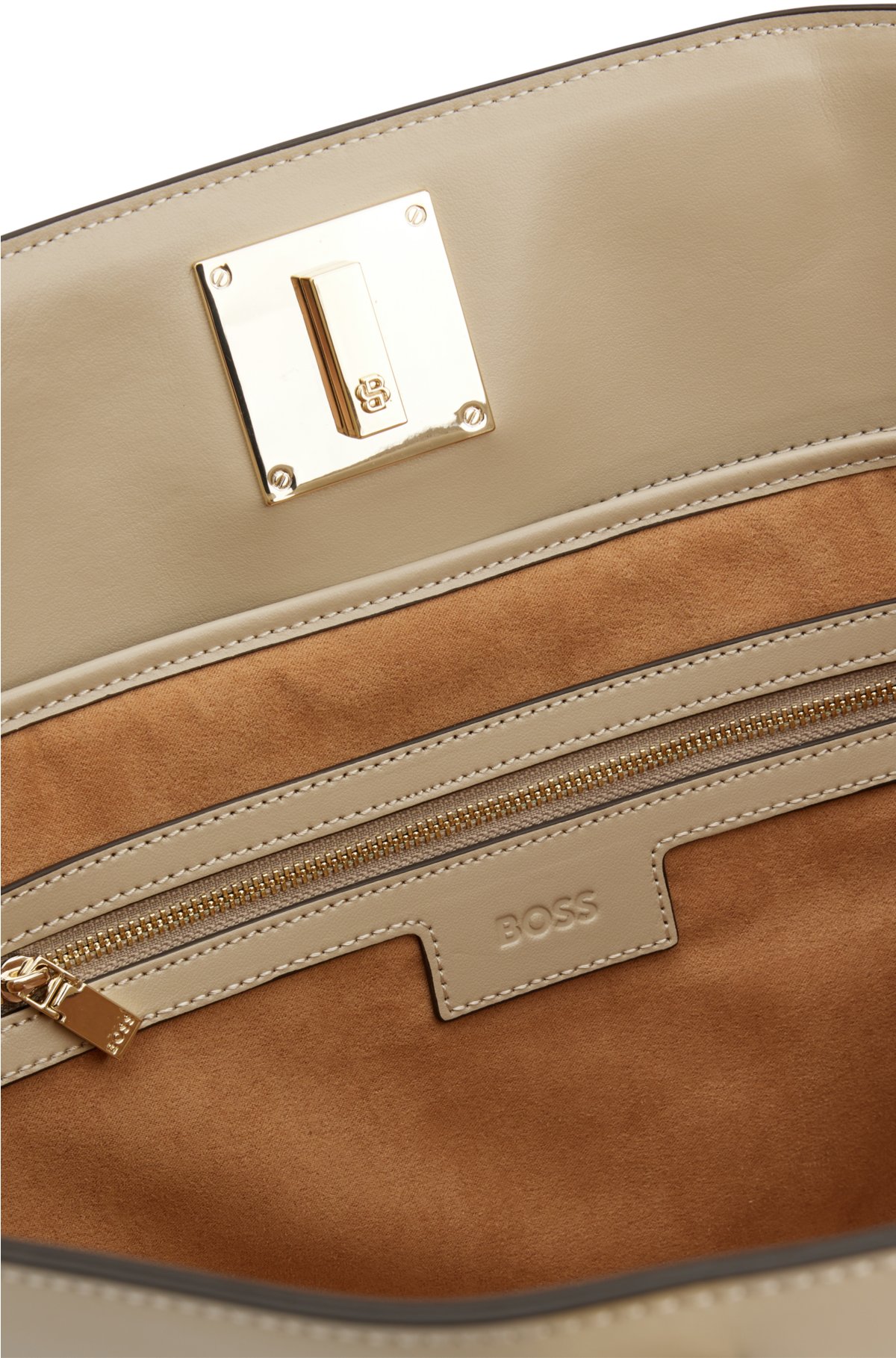 Leather shopper bag with signature hardware, Light Beige