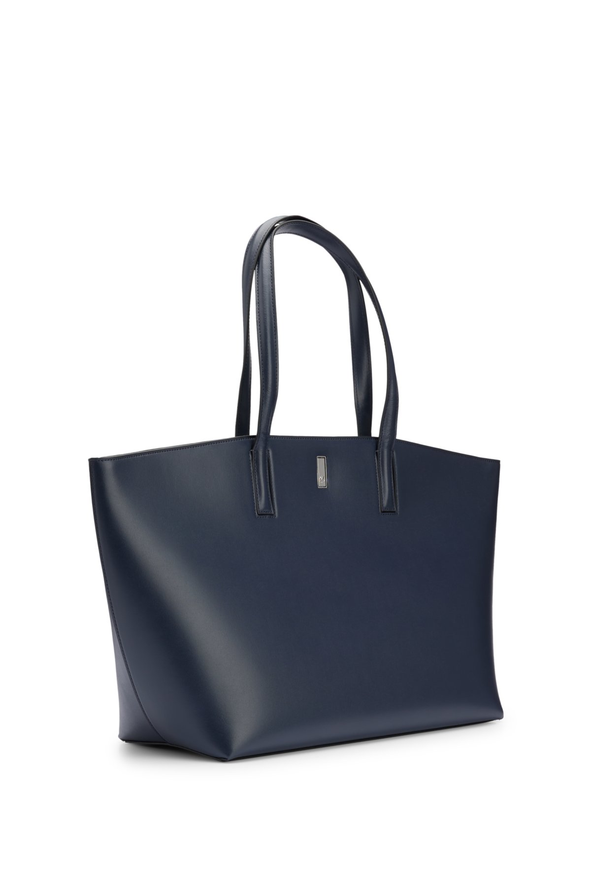 Leather shopper bag with signature hardware, Dark Blue