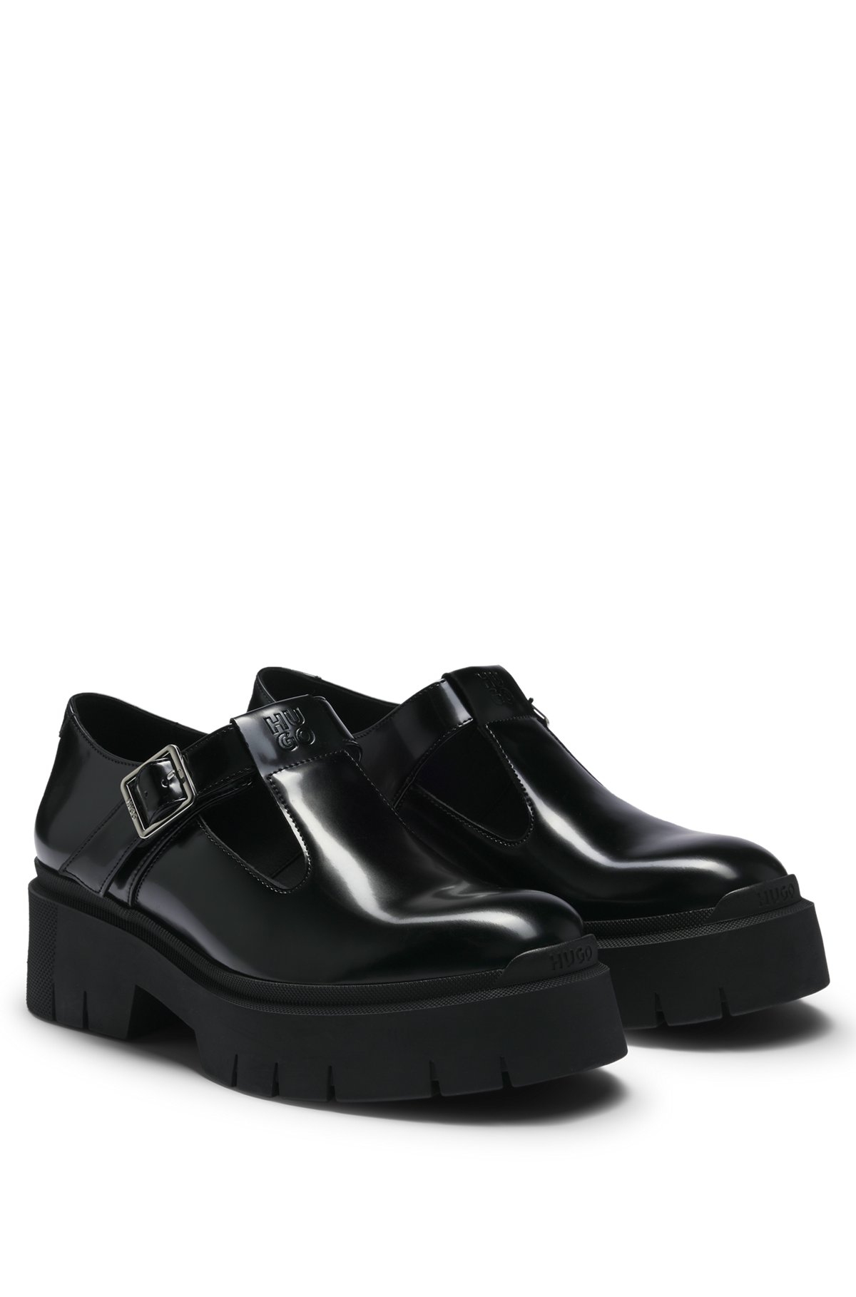 HUGO - Mary-Jane shoes in leather with stacked logo