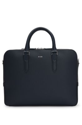 Hugo Boss ビジネスバッグ 青 レザー Made in Italy メンズ - バッグ 