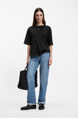 Camiseta oversize fit de algod&oacute;n con logo estampado en relieve, Negro