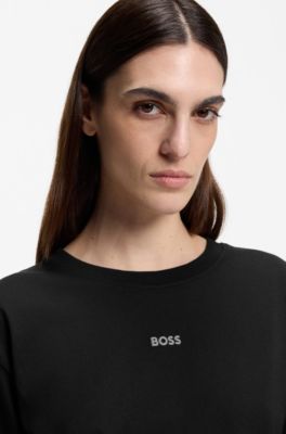 T-shirt oversize in cotone con logo a stampa puff, Nero