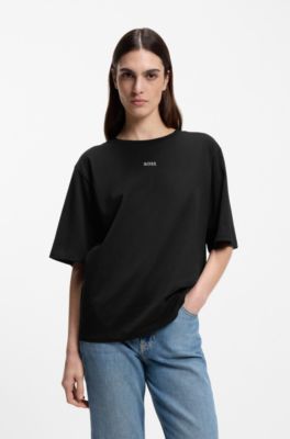 Camiseta oversize fit de algod&oacute;n con logo estampado en relieve, Negro