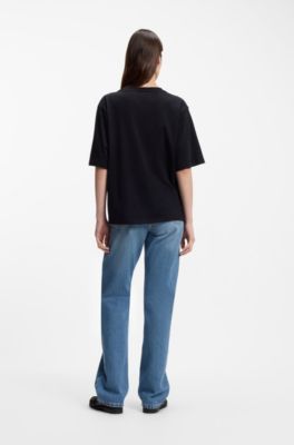 Camiseta oversize fit de algod&oacute;n con logo estampado en relieve, Negro