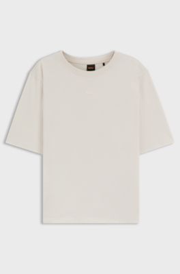 Oversized-fit T-shirt van katoen met logo in puff-print, Naturel
