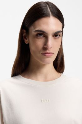 T-shirt Oversized Fit en coton &agrave; logo imprim&eacute; en relief, Naturel