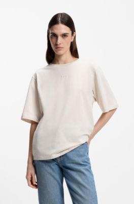 T-shirt Oversized Fit en coton &agrave; logo imprim&eacute; en relief, Naturel