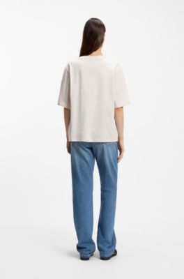 Oversized-fit T-shirt van katoen met logo in puff-print, Naturel