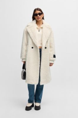 HUGO - Double-breasted oversized-fit coat in faux fur - Natural