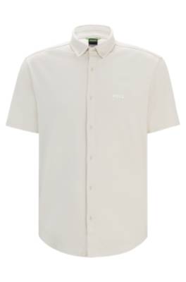 Hugo Boss Regular-fit Shirt In Knitted Wrinkle-resistant Cotton In White