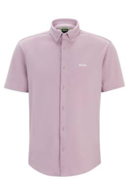 Hugo Boss Regular-fit Shirt In Knitted Wrinkle-resistant Cotton In Pink