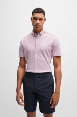 BOSS Bodywear Men#39;s Beach Seersucker Short Sleeved Shirt - Navy