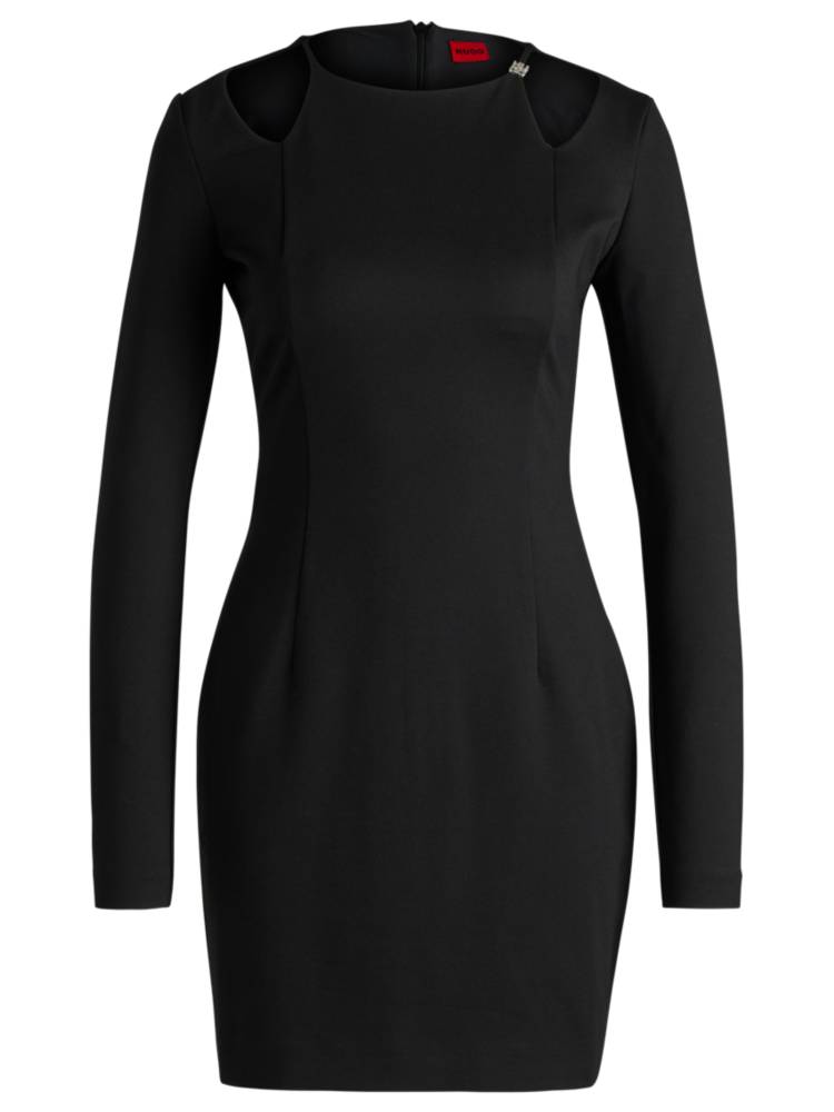 Artikel klicken und genauer betrachten! - Let's party: mit dem HUGO Minikleid. Das figurbetonte Kleid aus Stretch-Jersey ist mit Cut-outs und einem Logo-Detail versehen. Dieses Produkt wird mit Zellulosefasern gefertigt, die aus dem natürlichen Rohstoff Holz aus nachhaltiger bewirtschafteten Wäldern gewonnen werden. Gemeinsam mit externen Organisationen setzen wir uns für den respektvollen Umgang mit Urwäldern und gefährdeten Wäldern ein. | im Online Shop kaufen