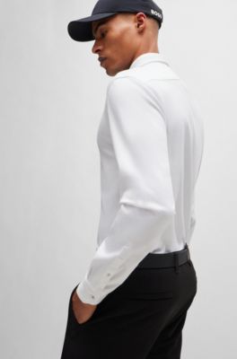 BOSS - Regular-fit shirt in knitted wrinkle-resistant cotton