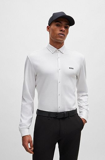 Regular-fit shirt in knitted wrinkle-resistant cotton, White