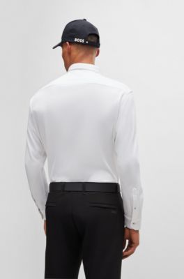 BOSS - Regular-fit shirt in knitted wrinkle-resistant cotton