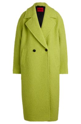 HUGO - Double-breasted coat in a wool blend - Neon Green