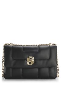 Doorgestikte schoudertas met metalen Double B-monogram, Zwart