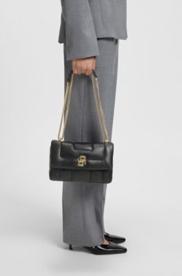 Quilted shoulder bag with Double B monogram hardware, Black