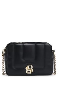 Borsa a tracolla trapuntata con monogramma Double B in metallo, Nero