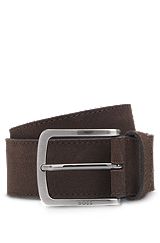 Suede belt with logo buckle, Dark Brown