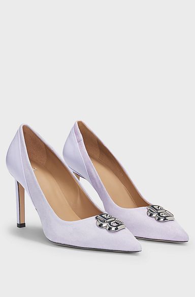 Leather and suede pumps with Double B monogram trim, Light Purple