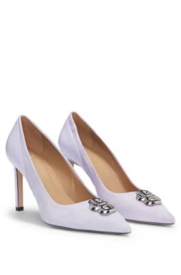 HUGO BOSS LEATHER AND SUEDE PUMPS WITH DOUBLE B MONOGRAM TRIM 