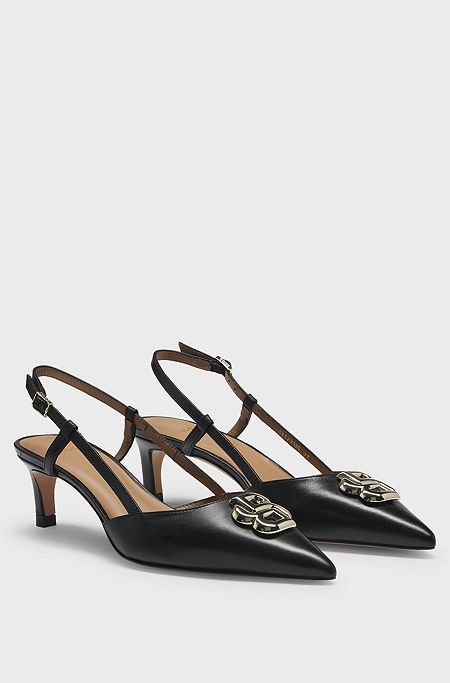Slingback pumps in nappa leather with Double B monogram, Black