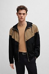 Water-repellent jacket in mixed materials with mesh lining, Black