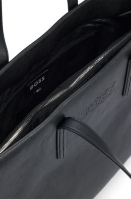 【新品・未使用】定価:54,890円／BOSS レザーバッグ ブラック BOSSレタリングロゴ ストラクチャードレザー レポーターバッグ