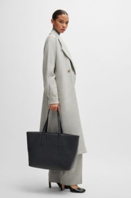 Faux-leather tote bag with outline logo, Black
