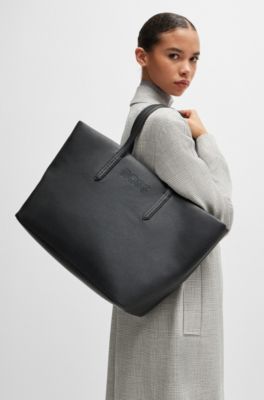 HUGO BOSS レザートートバッグ BOSS - フェイクレザー トートバッグ アウトラインロゴ - ブラック