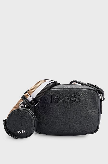 Crossbody bag in faux leather with detachable pouch, Black