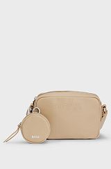 Crossbody bag in faux leather with detachable pouch, Beige