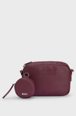 Crossbody bag in faux leather with detachable pouch, Dark Red