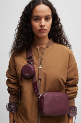 Crossbody bag in faux leather with detachable pouch, Dark Red